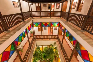 Balconies overlook the central courtyard