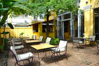 Dine or relax in the pleasant gardens