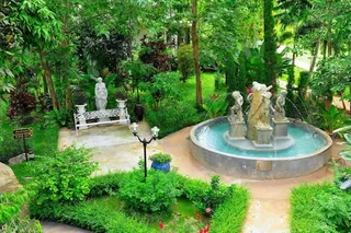 The resort has extensive lush gardens to wander through