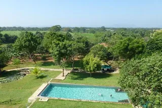 The swimming pool & commanding views of surrounding countryside