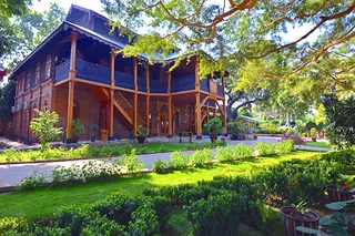 The hotel's main building including a dining room